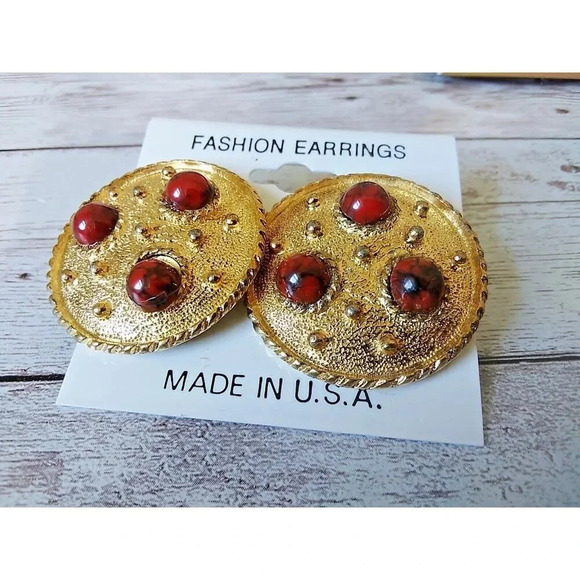 NWT Vibrant XL Vintage Circle 1980s Earrings - Picture 2 of 5